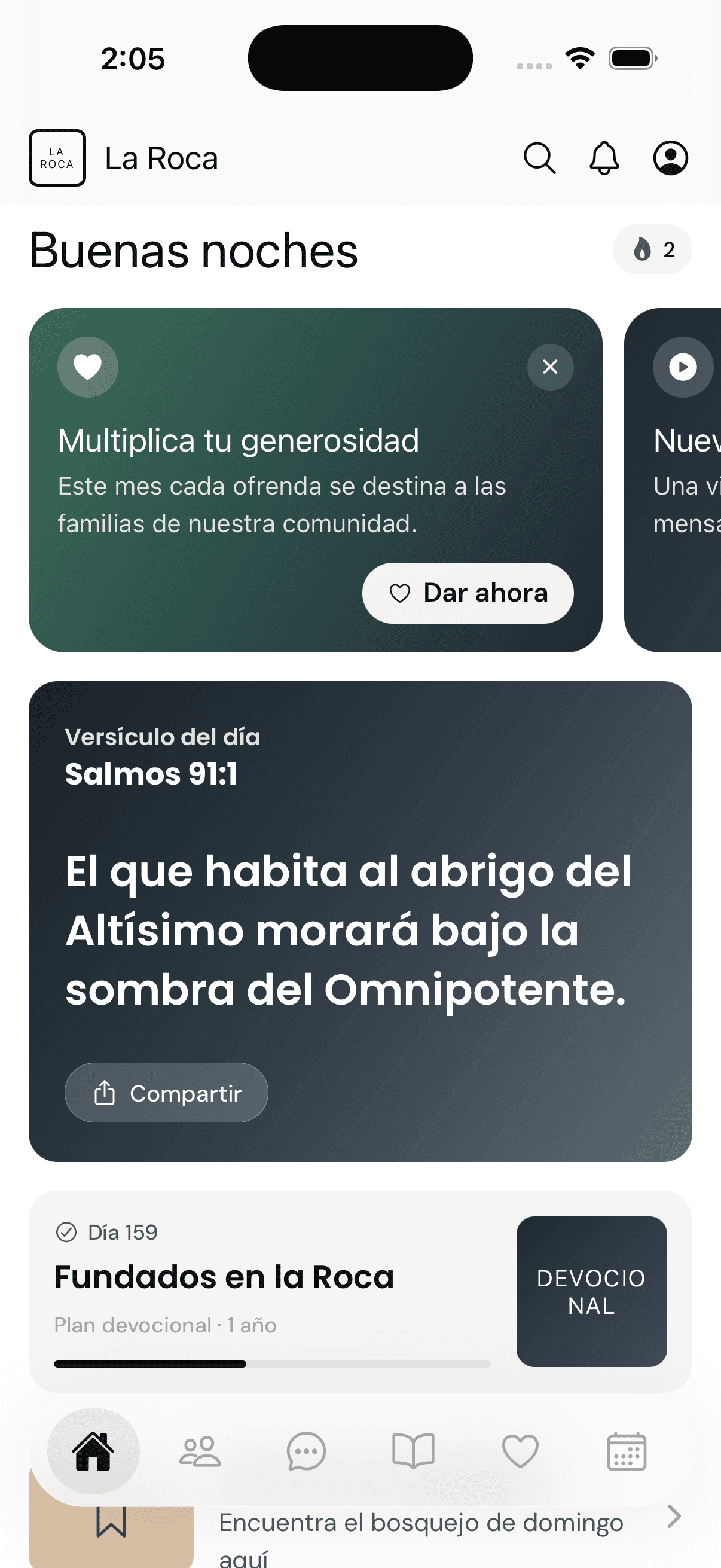 La app Congrega: inicio con el versículo del día